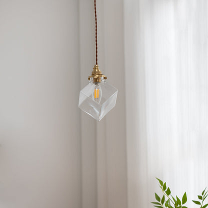Modern Minimalist Square Metal Glass Copper 1-Light Pendant Light For Living Room