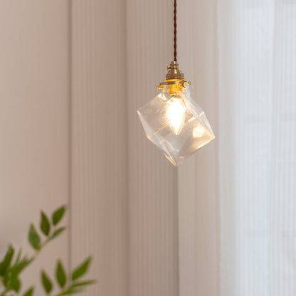 Modern Minimalist Square Metal Glass Copper 1-Light Pendant Light For Living Room