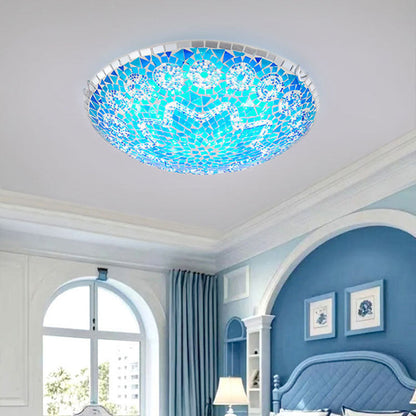 Traditional Tiffany Round Arched Hardware Glass 2/3/4-Light Flush Mount Ceiling Light For Bedroom