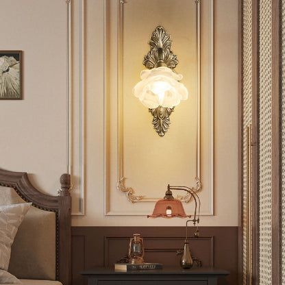 Traditional French Floral-Shaped Copper Glass 1/2-Light Wall Sconce Lamp For Bedroom