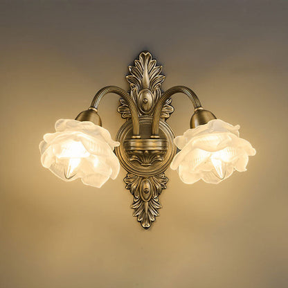 Traditional French Floral-Shaped Copper Glass 1/2-Light Wall Sconce Lamp For Bedroom