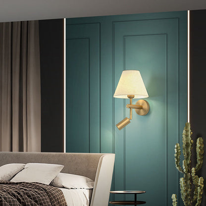 Modern Minimalist Rotatable Round Copper Fabric 1-Light Wall Sconce Lamp For Bedroom