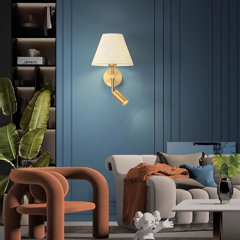 Modern Minimalist Rotatable Round Copper Fabric 1-Light Wall Sconce Lamp For Bedroom