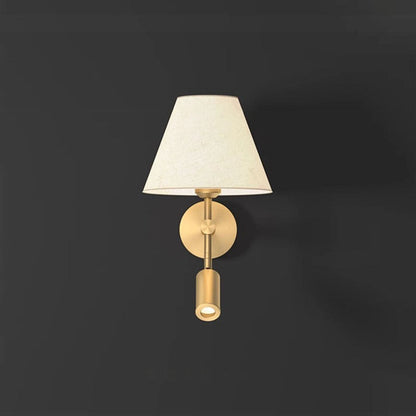 Modern Minimalist Rotatable Round Copper Fabric 1-Light Wall Sconce Lamp For Bedroom