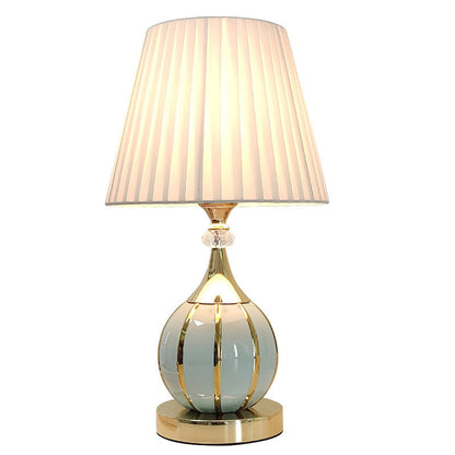 Traditional Vintage Pleated Spherical Ceramic Fabric Metal 1-Light Table Lamp For Bedroom