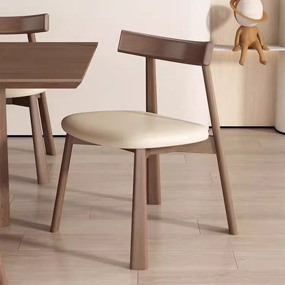 Modern Minimalist Smooth Curved Seating Design Solid Wood Plywood Oil-Waxed Leather Dining Chair With Backrest For Dining Room & Kitchen
