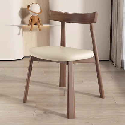 Modern Minimalist Smooth Curved Seating Design Solid Wood Plywood Oil-Waxed Leather Dining Chair With Backrest For Dining Room & Kitchen