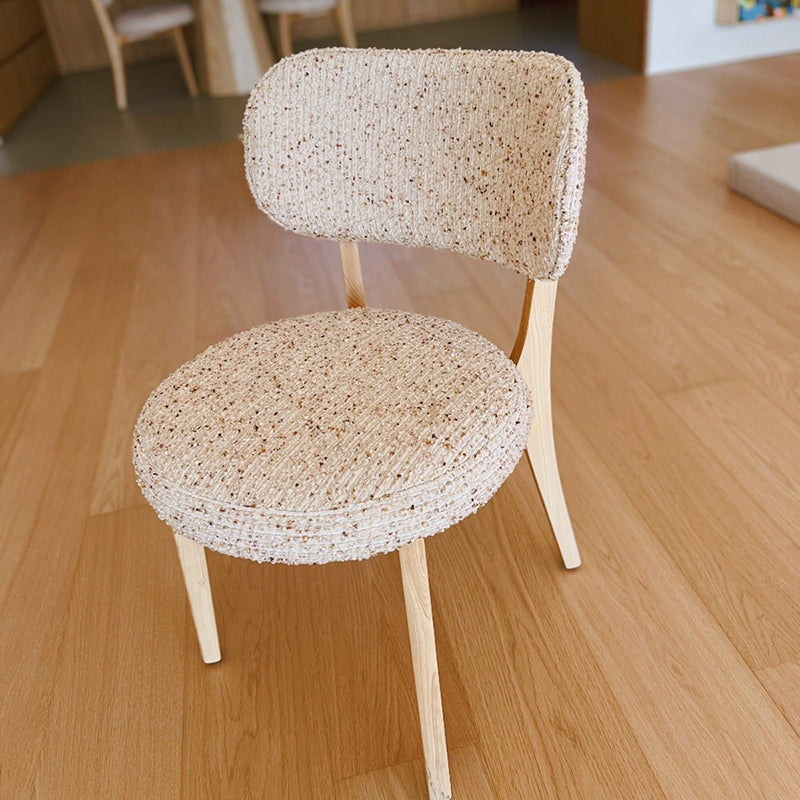Traditional French Round Cushion Color-Spun Fabric Solid Ash Wood Dining Chair With Backrest For Dining Room & Kitchen
