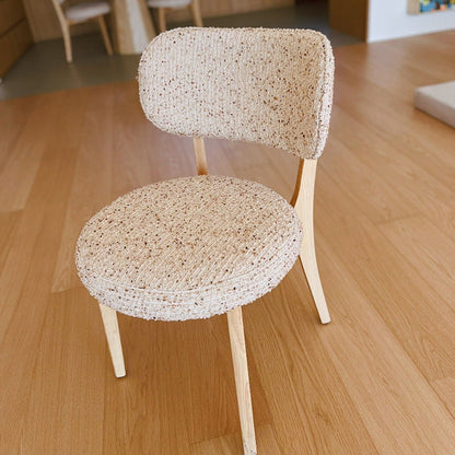 Traditional French Round Cushion Color-Spun Fabric Solid Ash Wood Dining Chair With Backrest For Dining Room & Kitchen