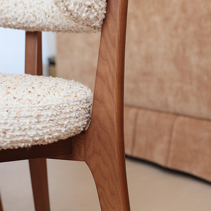 Traditional French Round Cushion Color-Spun Fabric Solid Ash Wood Dining Chair With Backrest For Dining Room & Kitchen