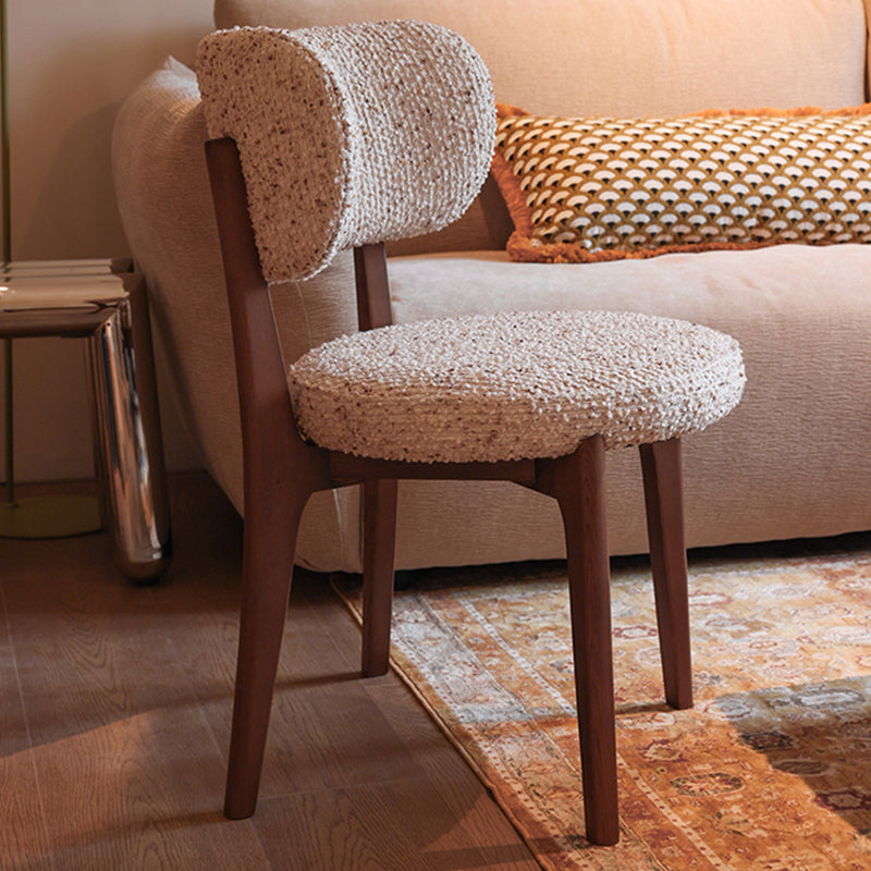 Traditional French Round Cushion Color-Spun Fabric Solid Ash Wood Dining Chair With Backrest For Dining Room & Kitchen