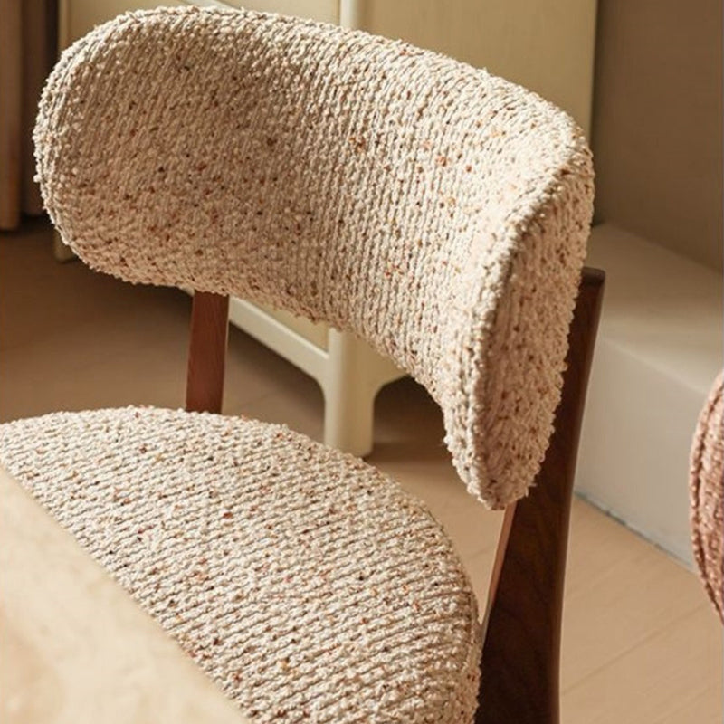 Traditional French Round Cushion Color-Spun Fabric Solid Ash Wood Dining Chair With Backrest For Dining Room & Kitchen
