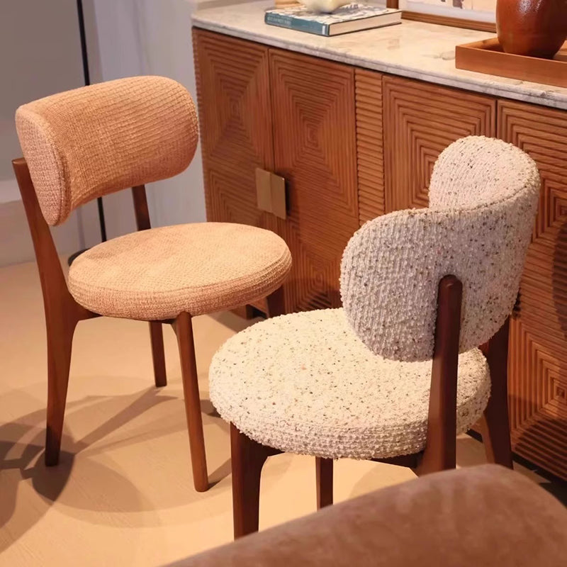 Traditional French Round Cushion Color-Spun Fabric Solid Ash Wood Dining Chair With Backrest For Dining Room & Kitchen