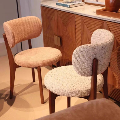 Traditional French Round Cushion Color-Spun Fabric Solid Ash Wood Dining Chair With Backrest For Dining Room & Kitchen