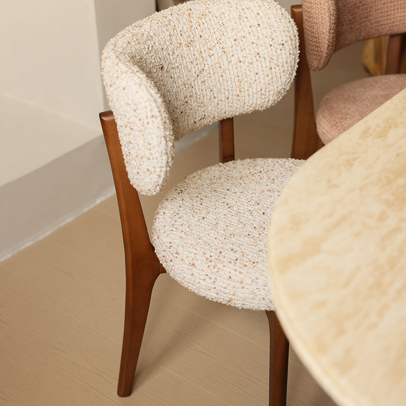Traditional French Round Cushion Color-Spun Fabric Solid Ash Wood Dining Chair With Backrest For Dining Room & Kitchen