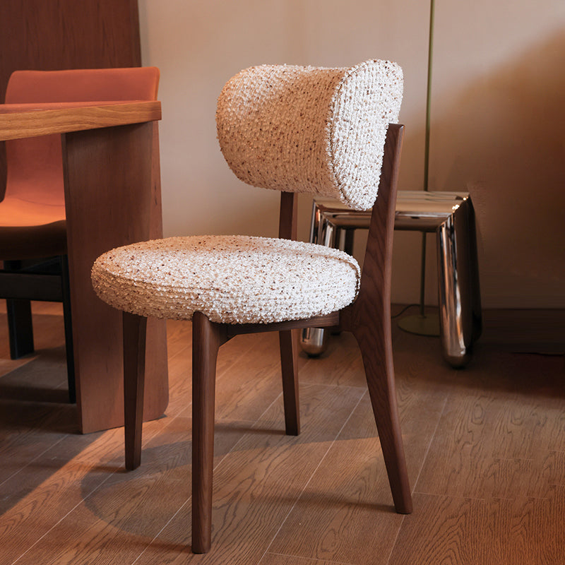 Traditional French Round Cushion Color-Spun Fabric Solid Ash Wood Dining Chair With Backrest For Dining Room & Kitchen