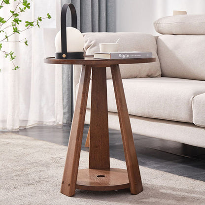 Modern Minimalist Solid Wood Round Coffee Table 2-Tier For Living Room