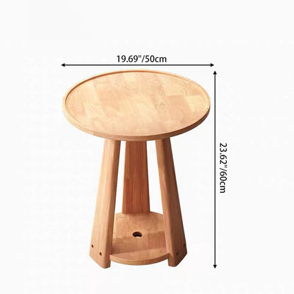 Modern Minimalist Solid Wood Round Coffee Table 2-Tier For Living Room