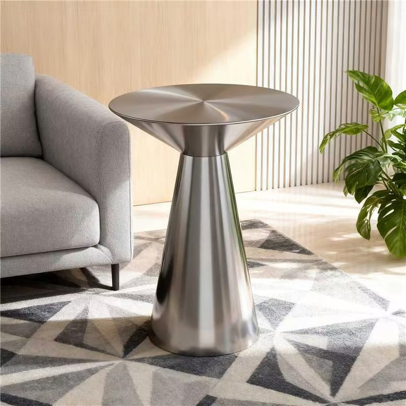 Modern Minimalist Stainless Steel Mushroom-Shaped Round Coffee Table 1-Tier For Living Room & Cafe