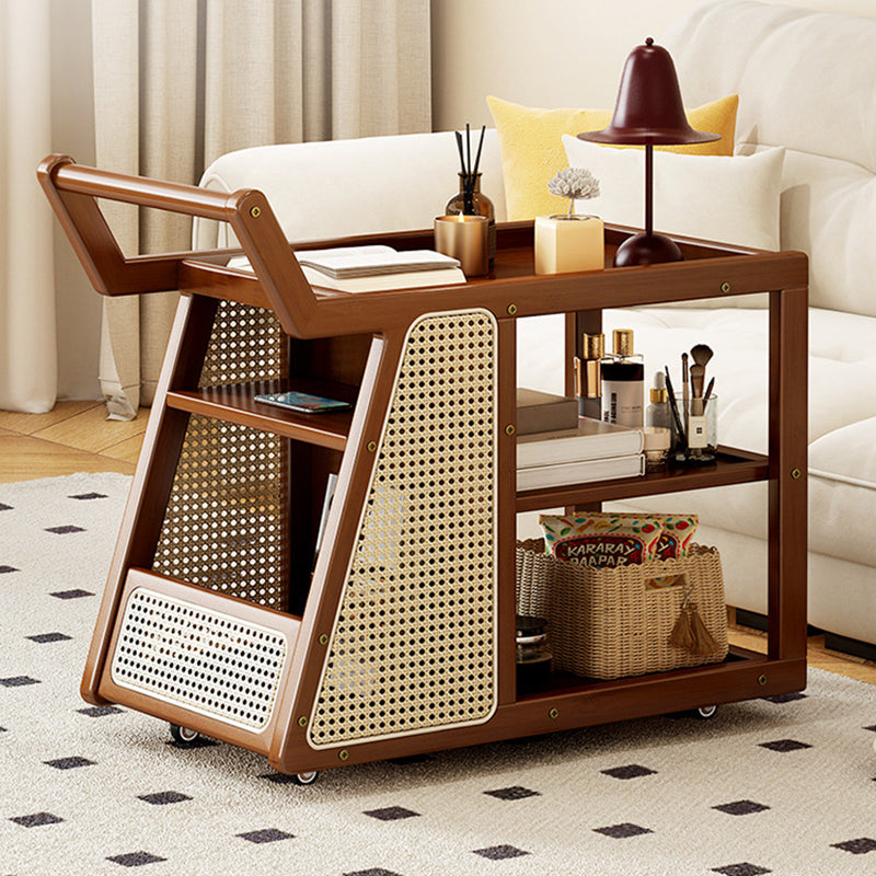 Contemporary Nordic Bamboo Glass Square Movable Plastic Weaving End Table 3-Tier For Living Room