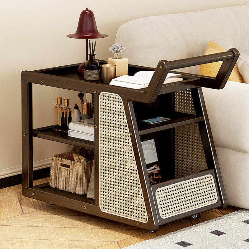 Contemporary Nordic Bamboo Glass Square Movable Plastic Weaving End Table 3-Tier For Living Room
