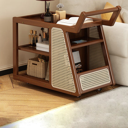 Contemporary Nordic Bamboo Glass Square Movable Plastic Weaving End Table 3-Tier For Living Room