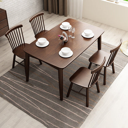 Contemporary Nordic Solid Wood Microfiber Leather Square Dining Table & Chair Set For 4/6 Seats