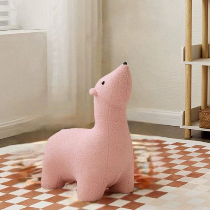 Contemporary Creative Polar Bear Solid Wood Sherpa Fabric Kids Stool Movable For Living Room