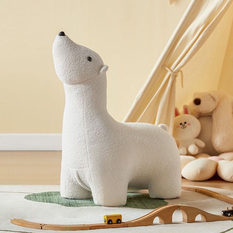Contemporary Creative Polar Bear Solid Wood Sherpa Fabric Kids Stool Movable For Living Room