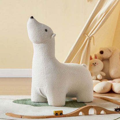 Contemporary Creative Polar Bear Solid Wood Sherpa Fabric Kids Stool Movable For Living Room