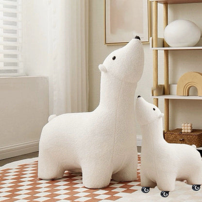 Contemporary Creative Polar Bear Solid Wood Sherpa Fabric Kids Stool Movable For Living Room