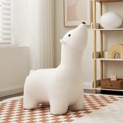 Contemporary Creative Polar Bear Solid Wood Sherpa Fabric Kids Stool Movable For Living Room