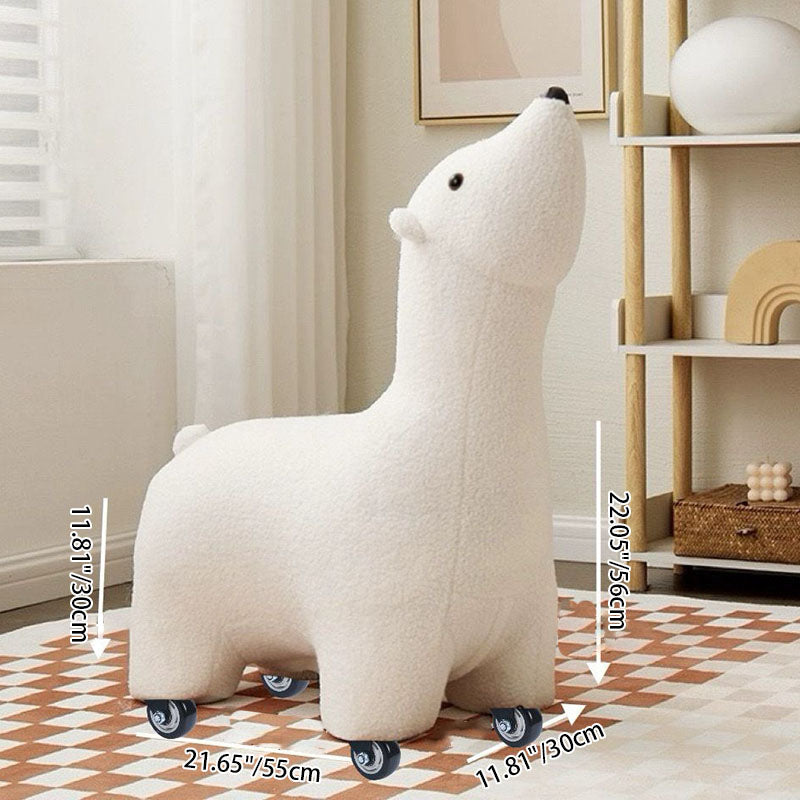 Contemporary Creative Polar Bear Solid Wood Sherpa Fabric Kids Stool Movable For Living Room