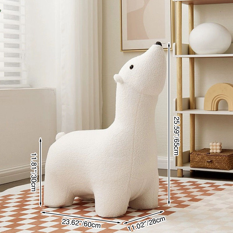 Contemporary Creative Polar Bear Solid Wood Sherpa Fabric Kids Stool Movable For Living Room
