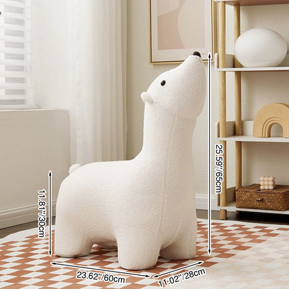 Contemporary Creative Polar Bear Solid Wood Sherpa Fabric Kids Stool Movable For Living Room