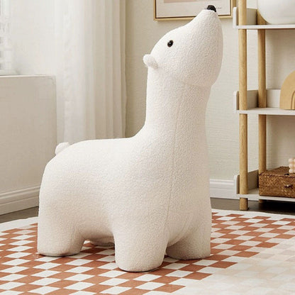 Contemporary Creative Polar Bear Solid Wood Sherpa Fabric Kids Stool Movable For Living Room