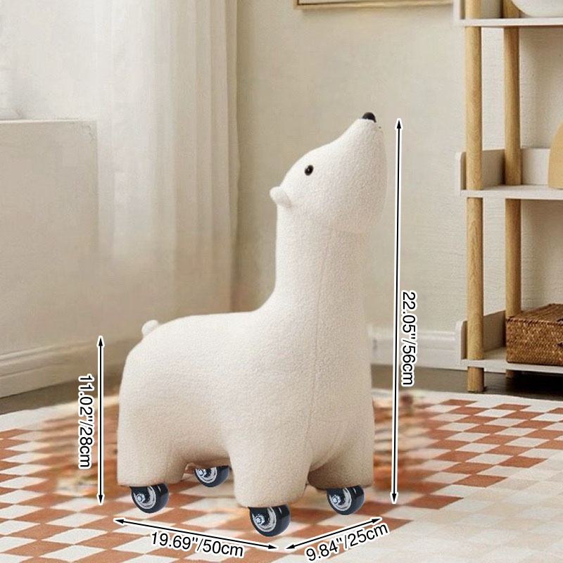 Contemporary Creative Polar Bear Solid Wood Sherpa Fabric Kids Stool Movable For Living Room
