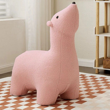 Contemporary Creative Polar Bear Solid Wood Sherpa Fabric Kids Stool Movable For Living Room