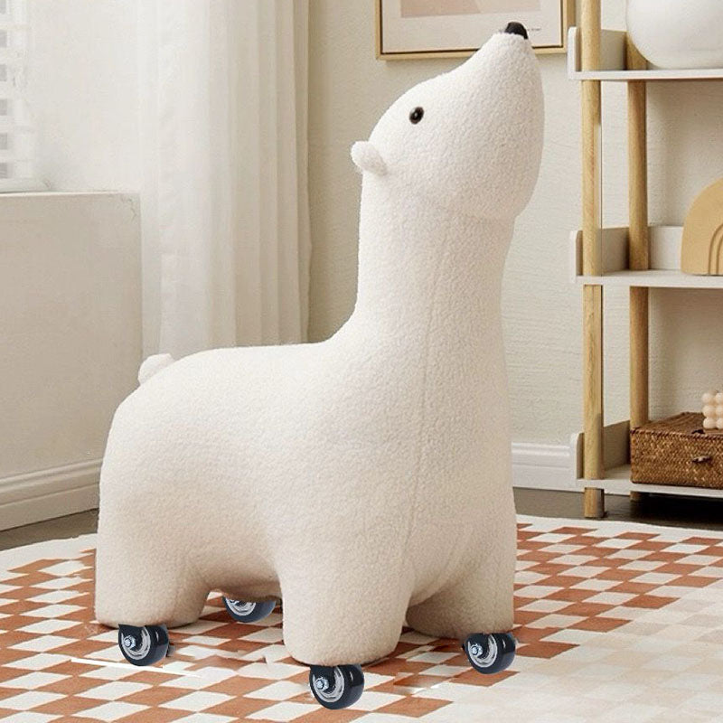 Contemporary Creative Polar Bear Solid Wood Sherpa Fabric Kids Stool Movable For Living Room