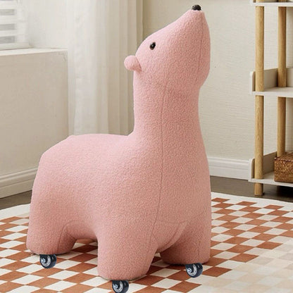 Contemporary Creative Polar Bear Solid Wood Sherpa Fabric Kids Stool Movable For Living Room