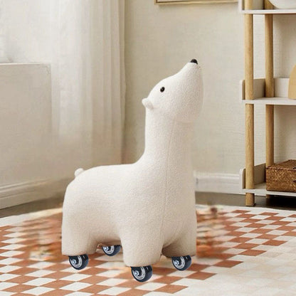 Contemporary Creative Polar Bear Solid Wood Sherpa Fabric Kids Stool Movable For Living Room