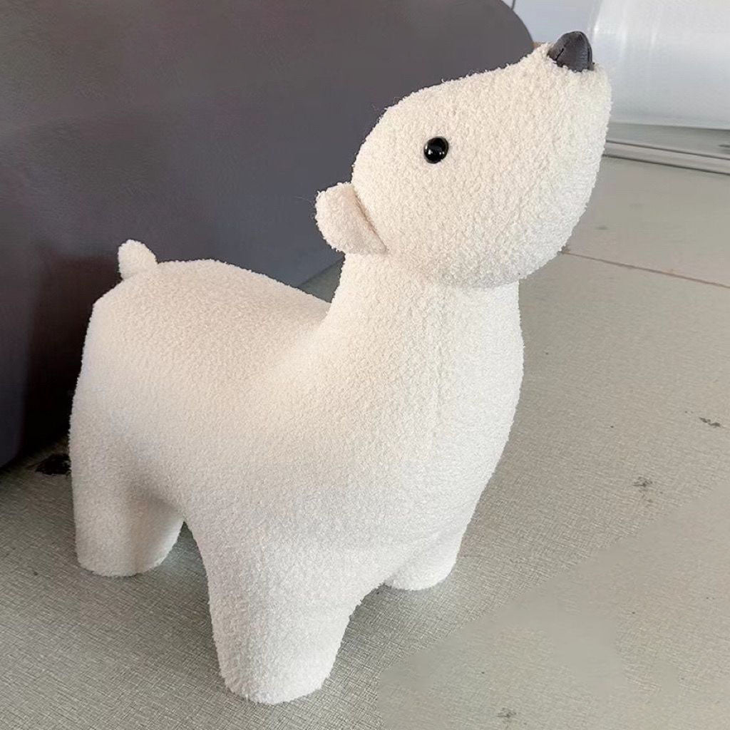 Contemporary Creative Polar Bear Solid Wood Sherpa Fabric Kids Stool Movable For Living Room
