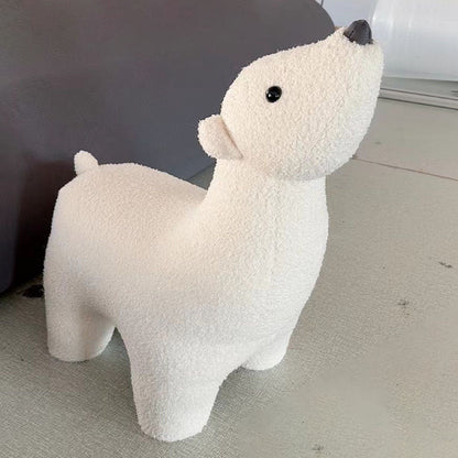 Contemporary Creative Polar Bear Solid Wood Sherpa Fabric Kids Stool Movable For Living Room