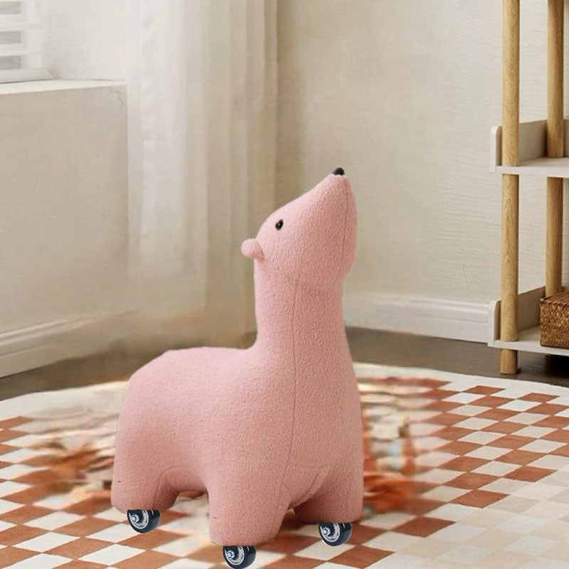 Contemporary Creative Polar Bear Solid Wood Sherpa Fabric Kids Stool Movable For Living Room