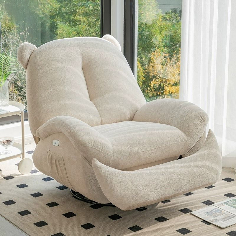 Modern Minimalist Bear-Shaped Titanium Alloy Solid Wood Wrought Iron Chenille Velvet Faux Leather Recliner With Backrest Footrest for Living Room