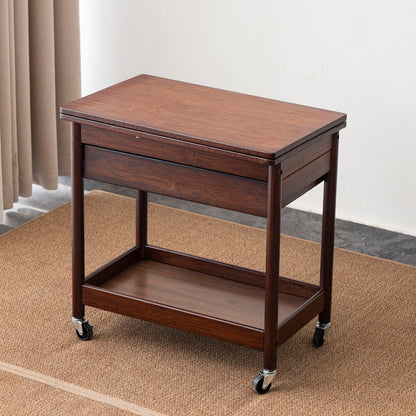 Traditional Chinese Square Nan Bamboo Movable Folding Coffee Table With 2-Tier 1-Drawer For Living Room