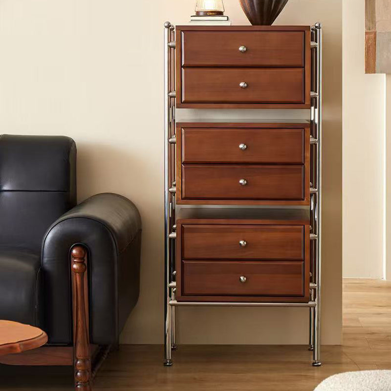 Contemporary Retro Square Solid Wood Stainless Steel Storage Cabinet 6-Drawer For Living Room