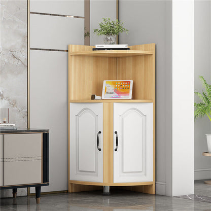 Contemporary Nordic Triangular Particle Board Corner Shelf Unit With 2-Cabinet 2-Tier For Living Room