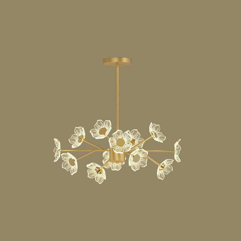 Contemporary Nordic Dome Flower Branch Rod Iron Acrylic LED Chandeliers For Dining Room