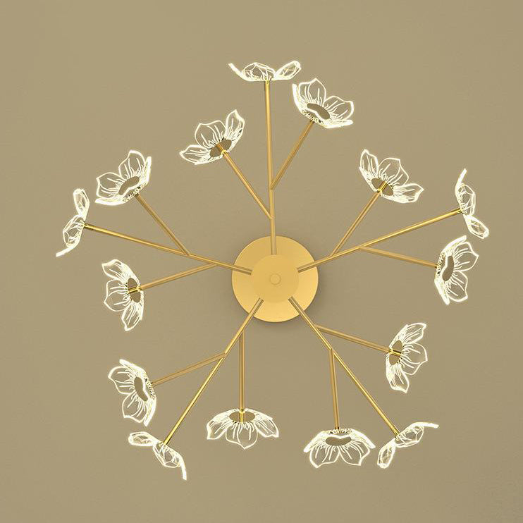 Contemporary Nordic Dome Flower Branch Rod Iron Acrylic LED Chandeliers For Dining Room